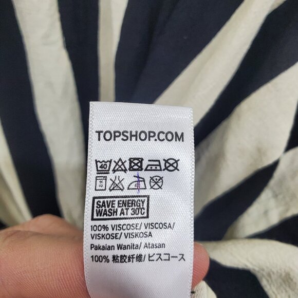Topshop Black Ivory Striped Tie Front Blouse Womens 8 Boho Modern Statement Top - Picture 10 of 14